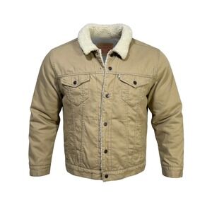 Levi's Sherpa Lined Trucker Jacket XL Tan Canvas Ranch Barn Chore Western